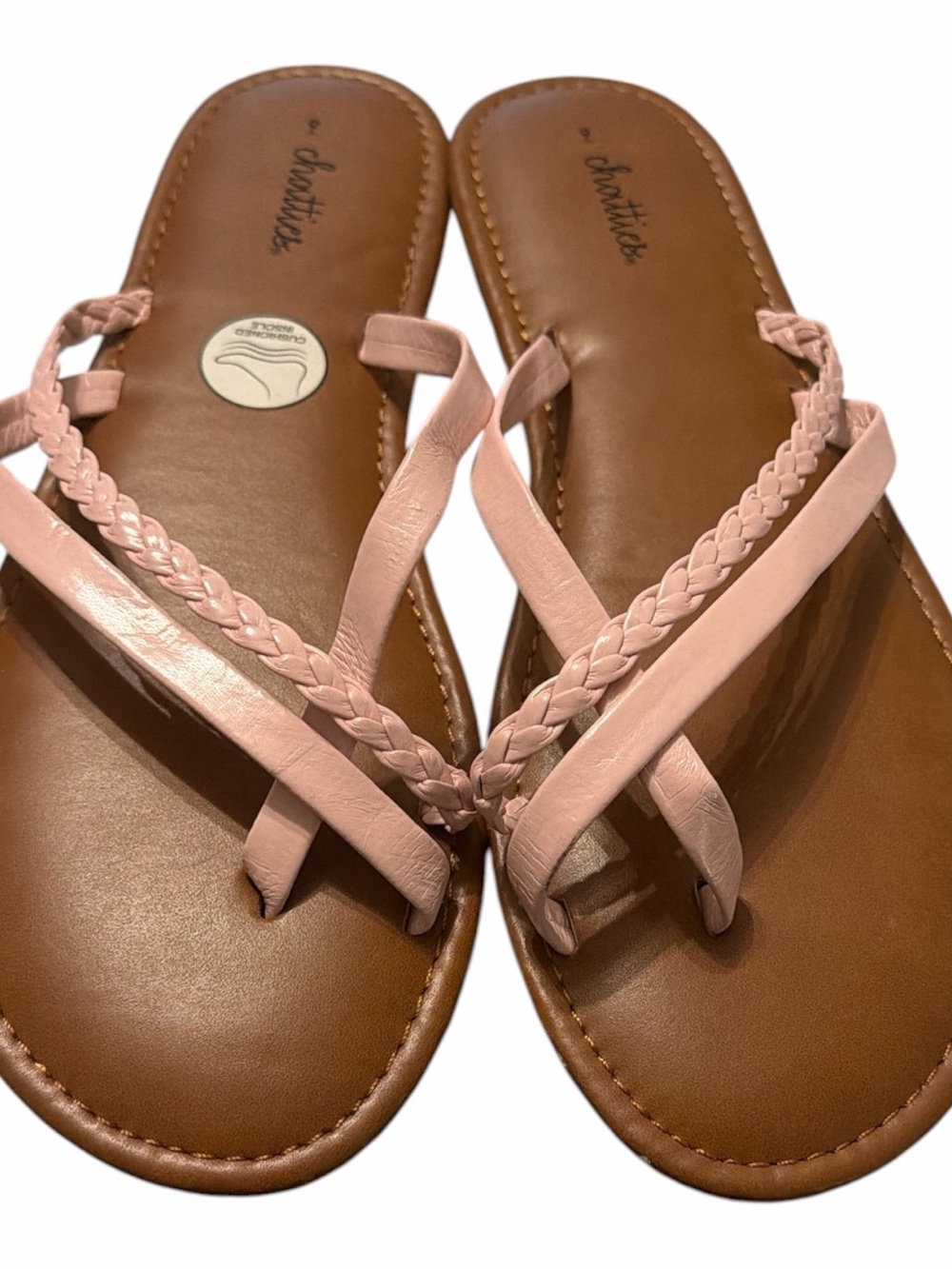 Chatties Women's summer beach Pink Braided Leather Cushioned Flip Flop Sandals 9